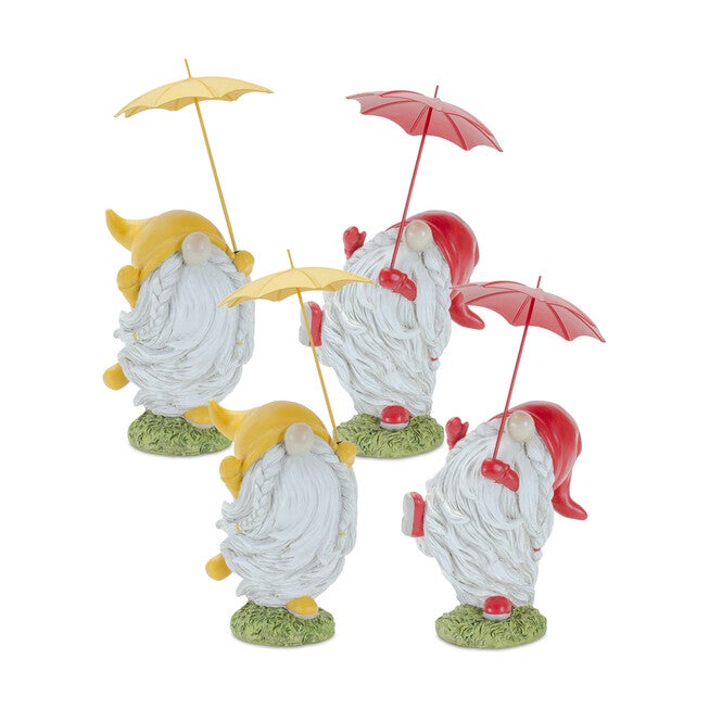 Whimsical Dancing Garden Gnome Figurine With Umbrella (Set Of 2), , alternate image number null