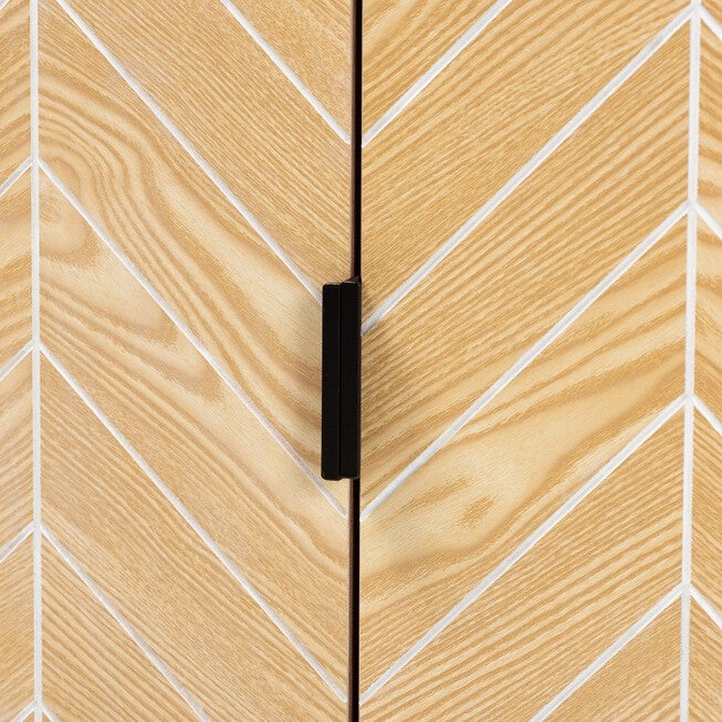 Josephine Mid-Century Modern Transitional Two-Tone Walnut And Natural Brown Finished Wood And Black Metal 2-Door Storage Cabinet, , alternate image number 4