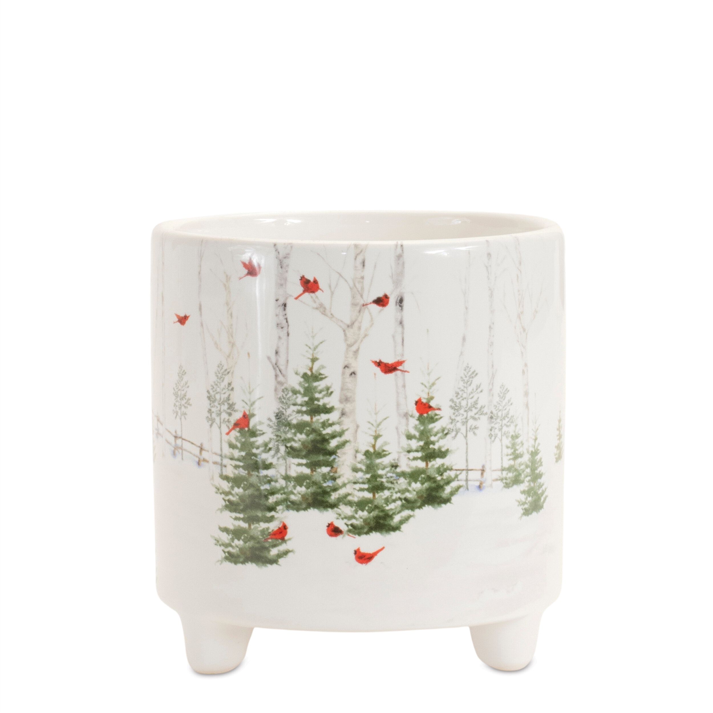 Winter Cardinal Forest Planter (Set of 2), WHITE GREEN RED, alternate image number 3