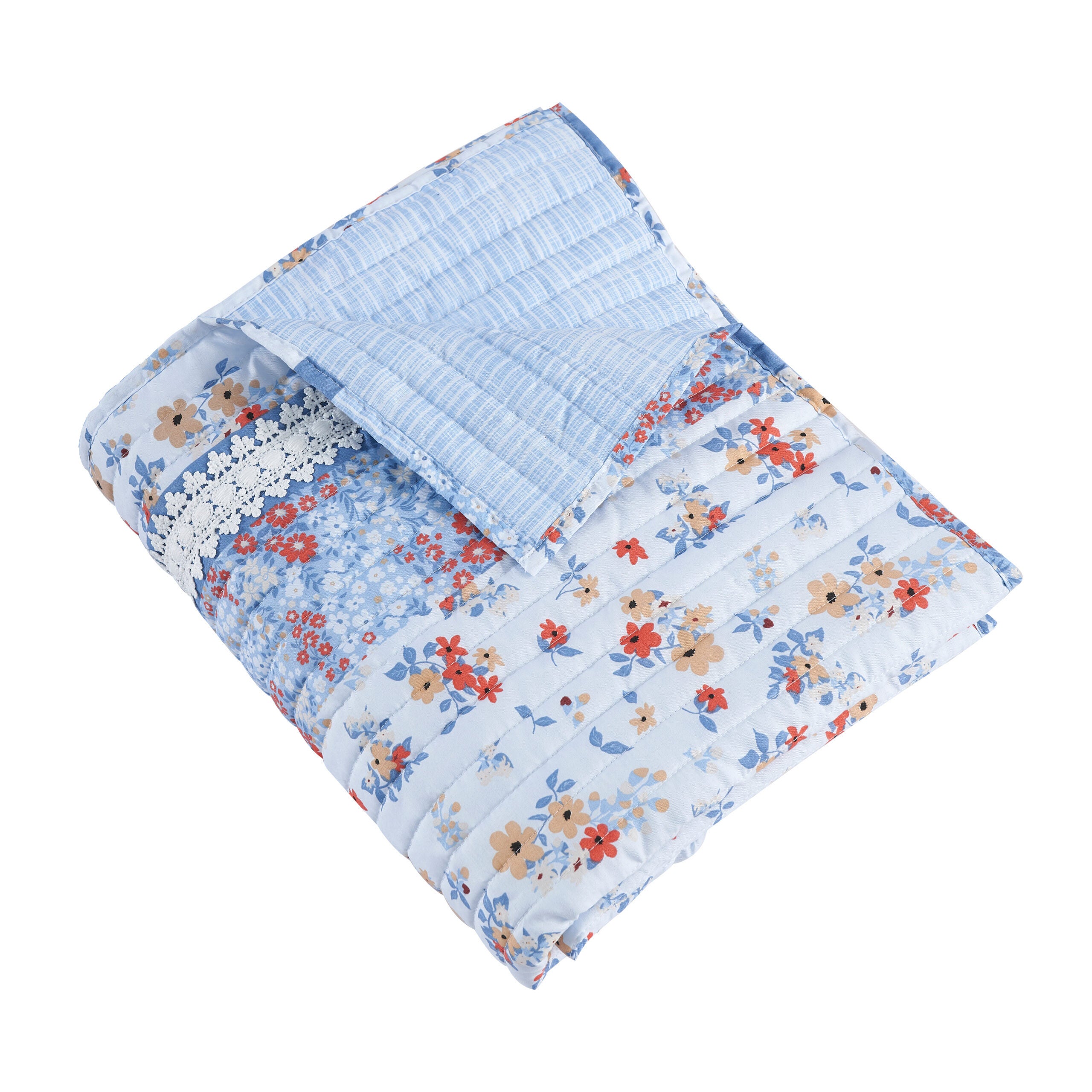 Betty Floral Quilted Throw Blanket, WHITE, alternate image number 2