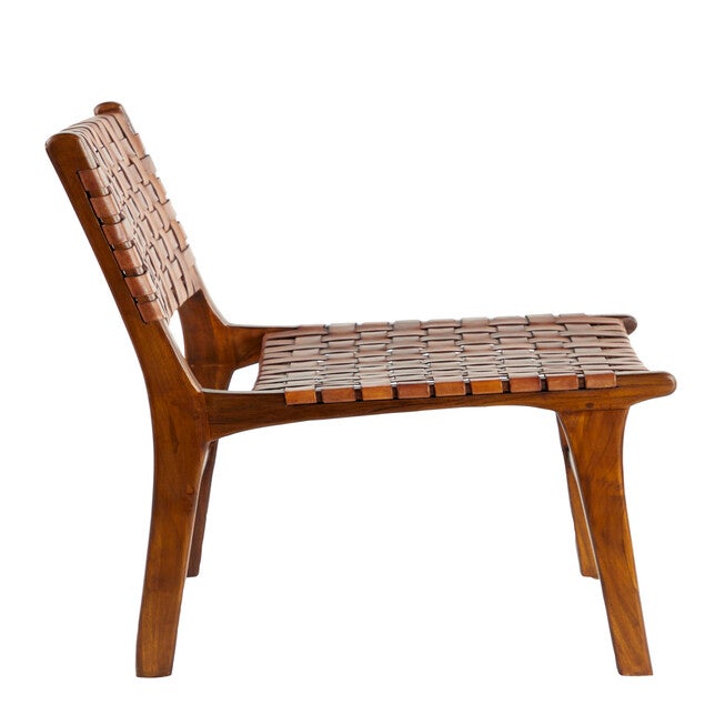 Brown Leather And Teak Contemporary Dining Chair Dining Chair, , alternate image number null