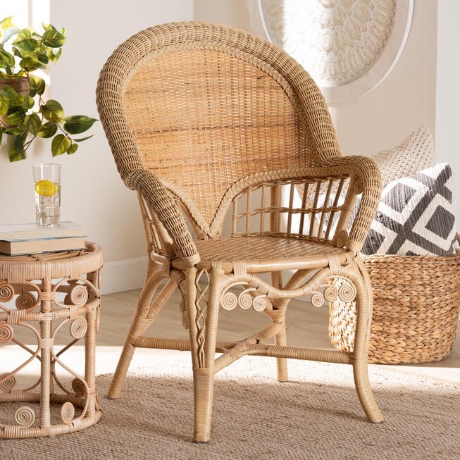 Ratu Modern Bohemian Natural Brown Rattan Accent Chair, , alternate image number 7
