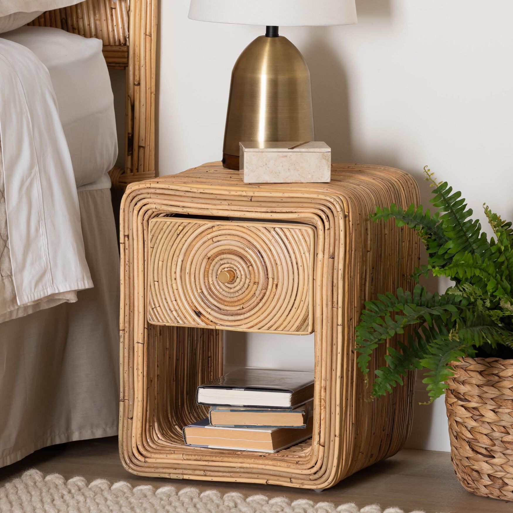 Rosina Bohemian Natural Rattan 1-Drawer Nightstand, , alternate image number 12