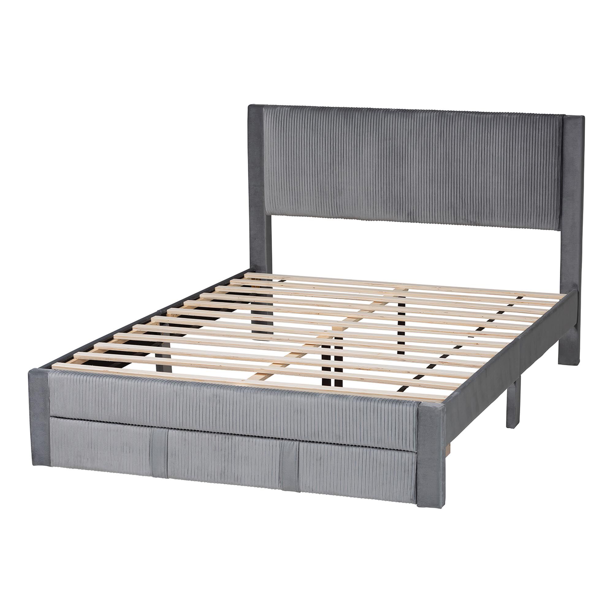 Elora Modern Pleated Velvet Queen Size Storage Bed, GREY, alternate image number 4