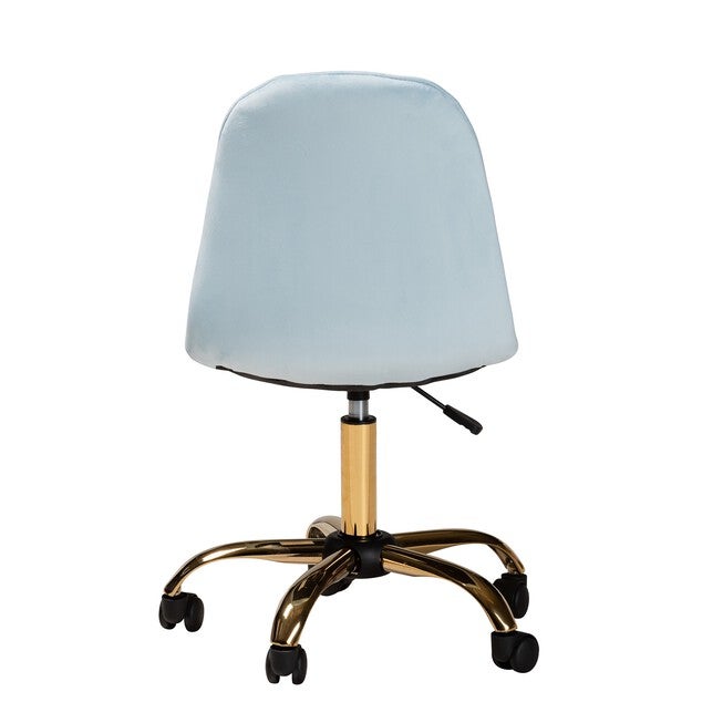 Kabira Contemporary Glam And Luxe Blush Pink Velvet Fabric And Gold Metal Swivel Office Chair, , alternate image number 6