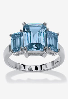 Sterling Silver 3 Square Simulated Birthstone Ring