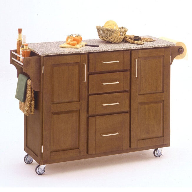Large Cottage Oak Finish Create a Cart with Salt & Pepper Granite Top, OAK SALT WATER DIVE PEPPER, hi-res image number 0
