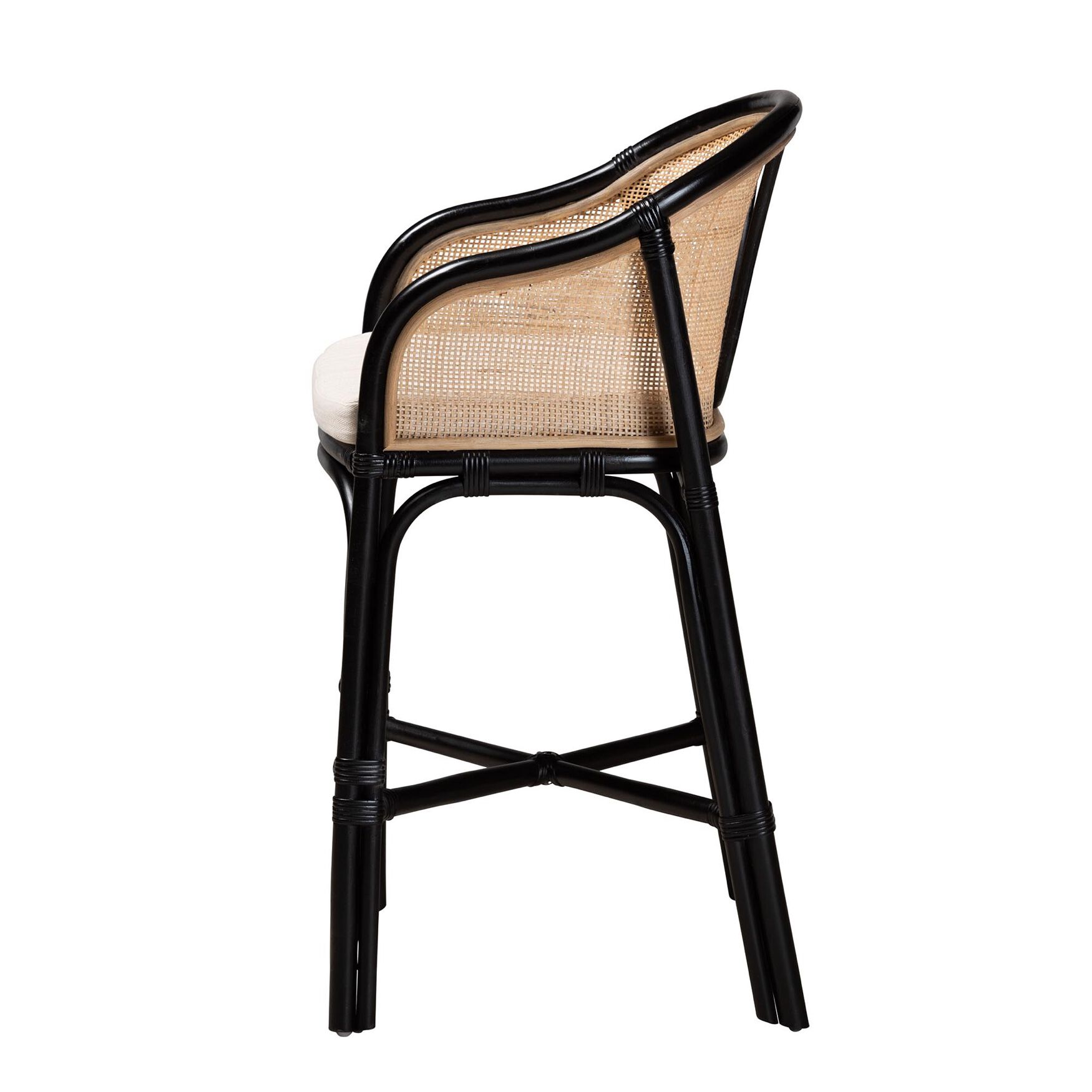 Miranda Modern Bohemian Two-Tone Black And Natural Brown Rattan Counter Stool, , alternate image number 2