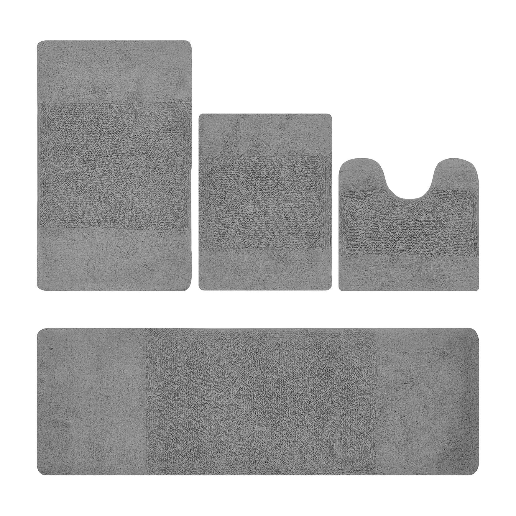 Granada Collection 100% Cotton 4 Piece (17 inches X 24 inches | 20 inches X 20 inches | 21 inches X 34 inches | 20 inches X 60 inches) Bath Rug Set, GRAY, hi-res image number 0