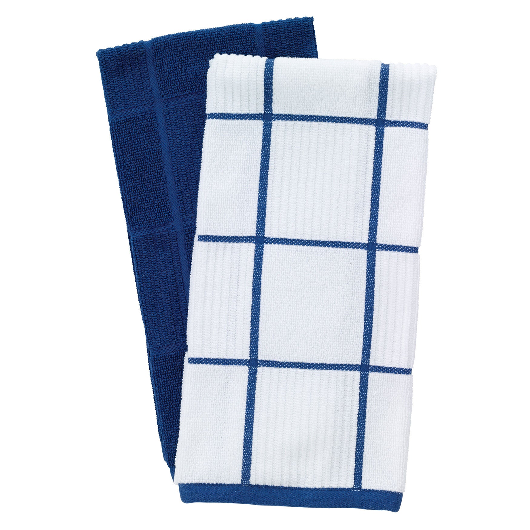 Solid And Check Parquet Kitchen Towel, Two Pack, BLUE, hi-res image number 0