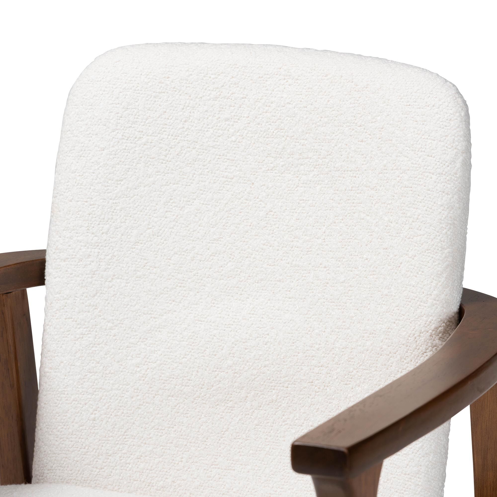 Miyagi Boucle Upholstered Dining Chair Set of 2- Mid-Century Modern Armchair with Solid Wood Frame and Rounded Backrest, WHITE, alternate image number 4