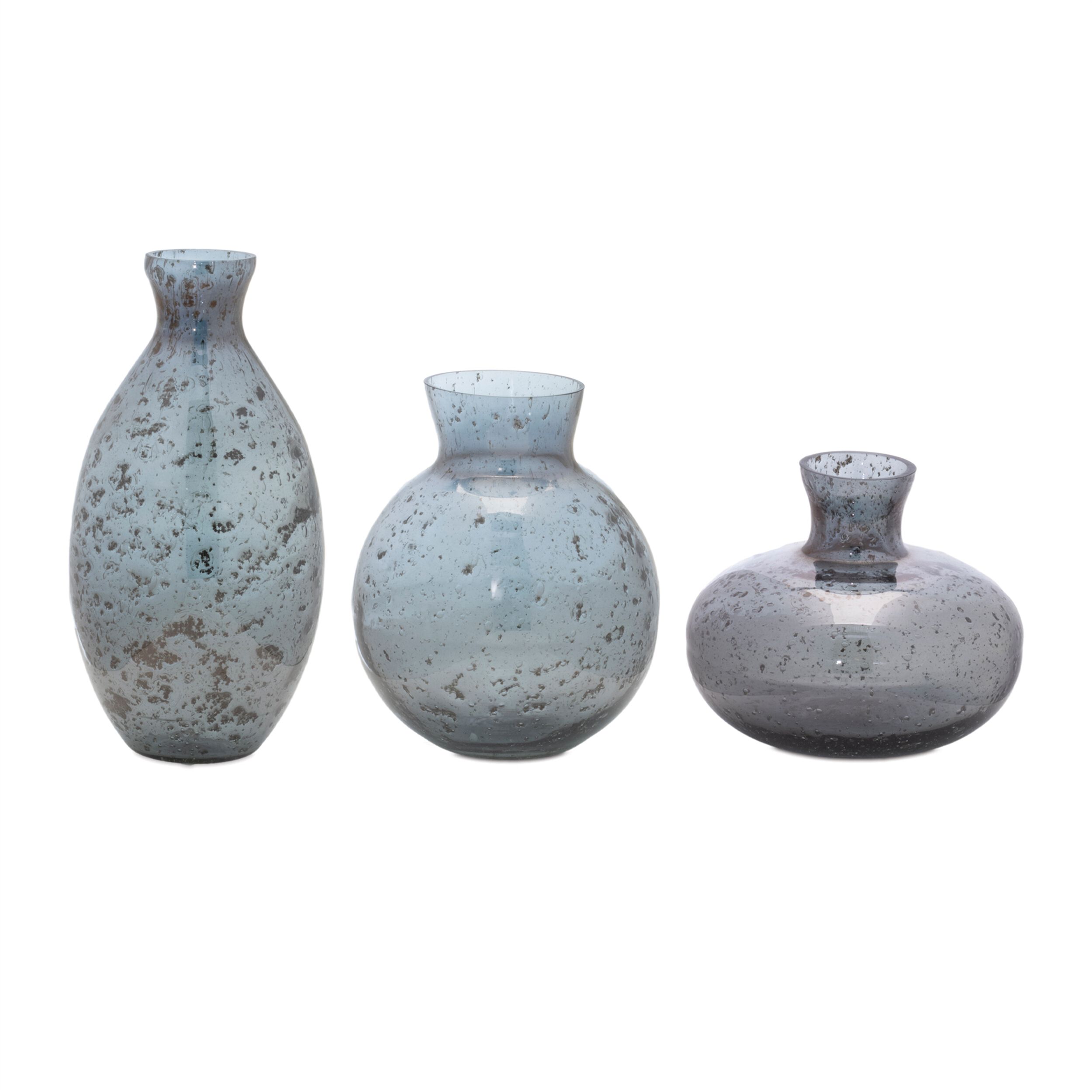 Bubbled Glass Bud Vase Set of 3, GRAY BLUE, hi-res image number 0