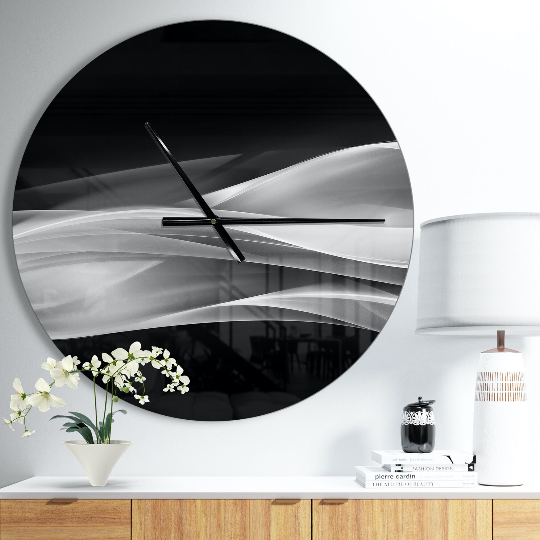 Glittering Silver Pattern Modern Wall Clock, SILVER, hi-res image number 0