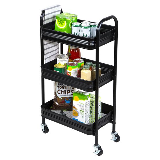 3 Tier Rolling Metal Cart with Wheels, Black, , alternate image number null