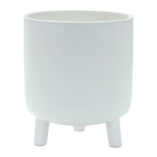 Pot w/Legs 6 inchesD x 7 inchesH Dolomite, WHITE, hi-res image number null