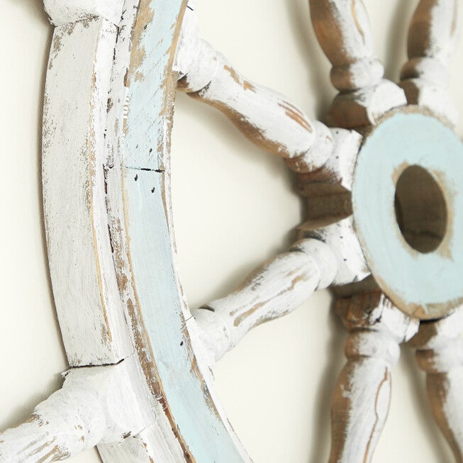 White Coastal Ship Wheel Wood Wall Décor, , alternate image number 3