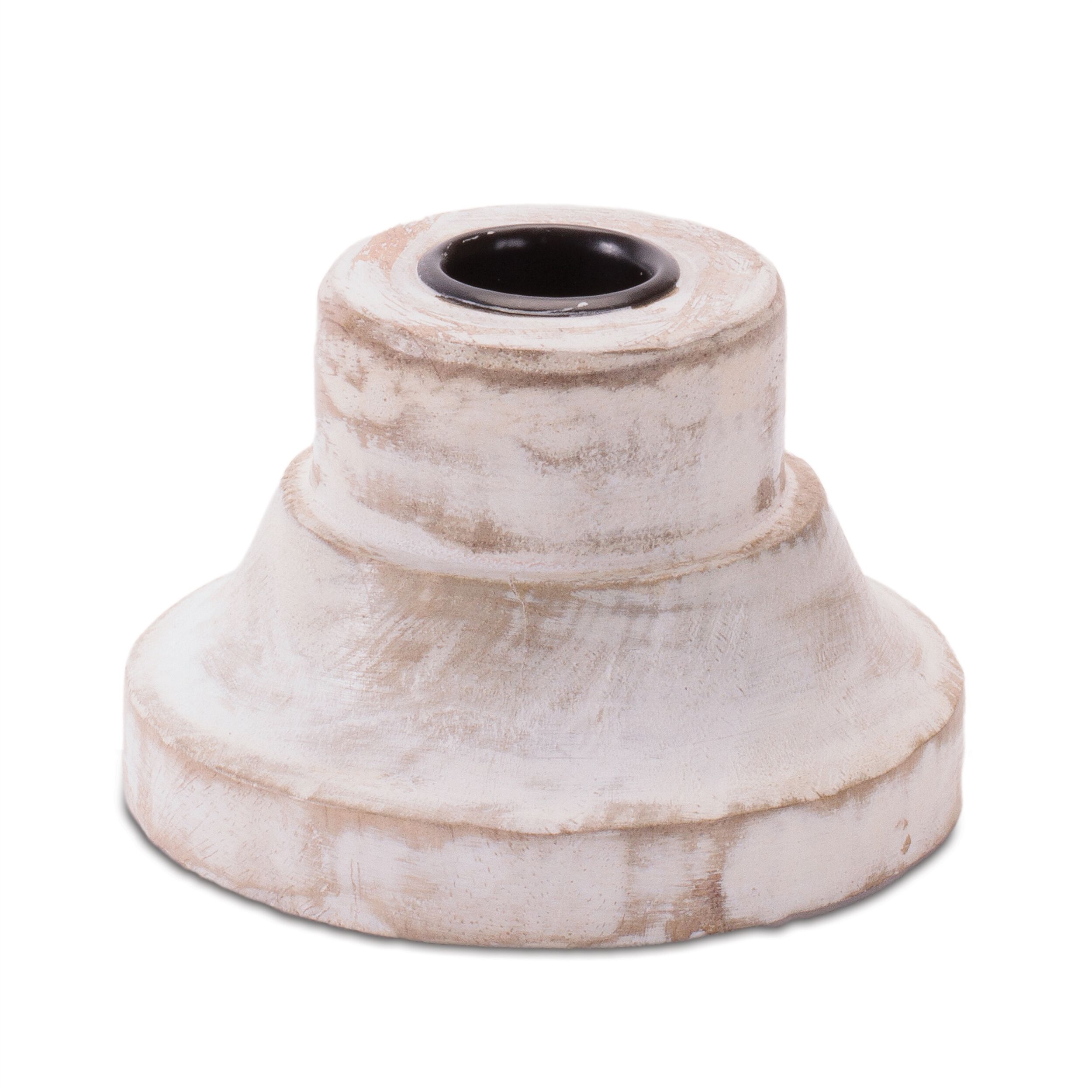 White Washed Wood Taper Candle Holder (Set of 2), WHITE BROWN, hi-res image number 0
