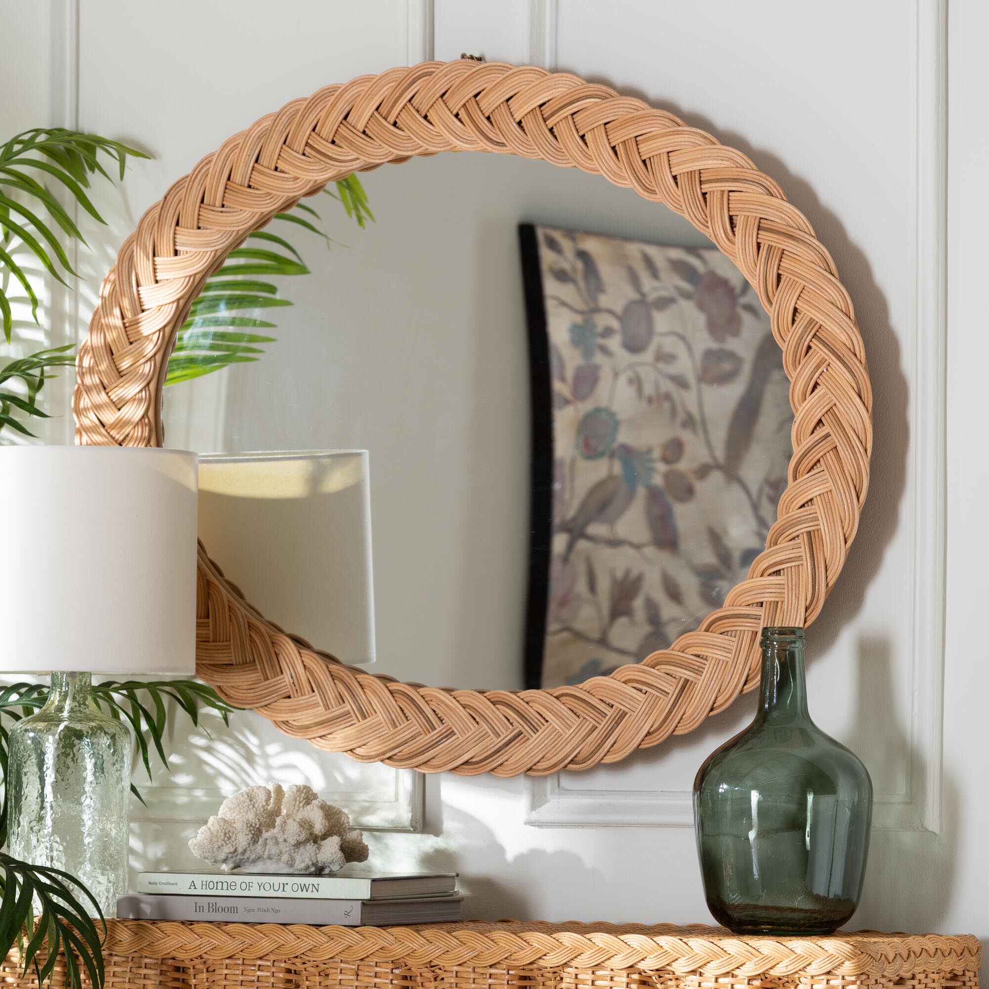 Nara Natural Rattan Wall Mirror - Oval, HONEY, hi-res image number 0