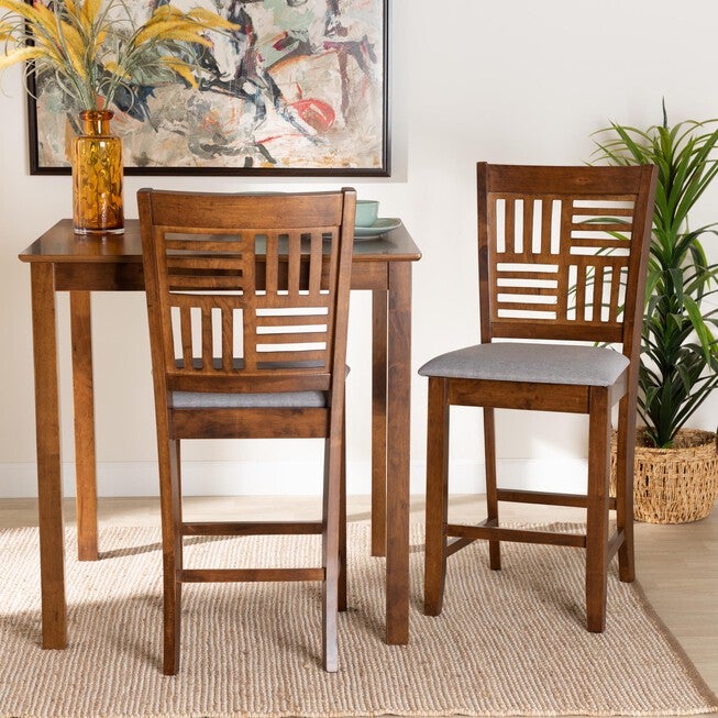 Deanna Modern Beige Fabric And Dark Brown Finished Wood 2-Piece Counter Stool Set, , alternate image number null