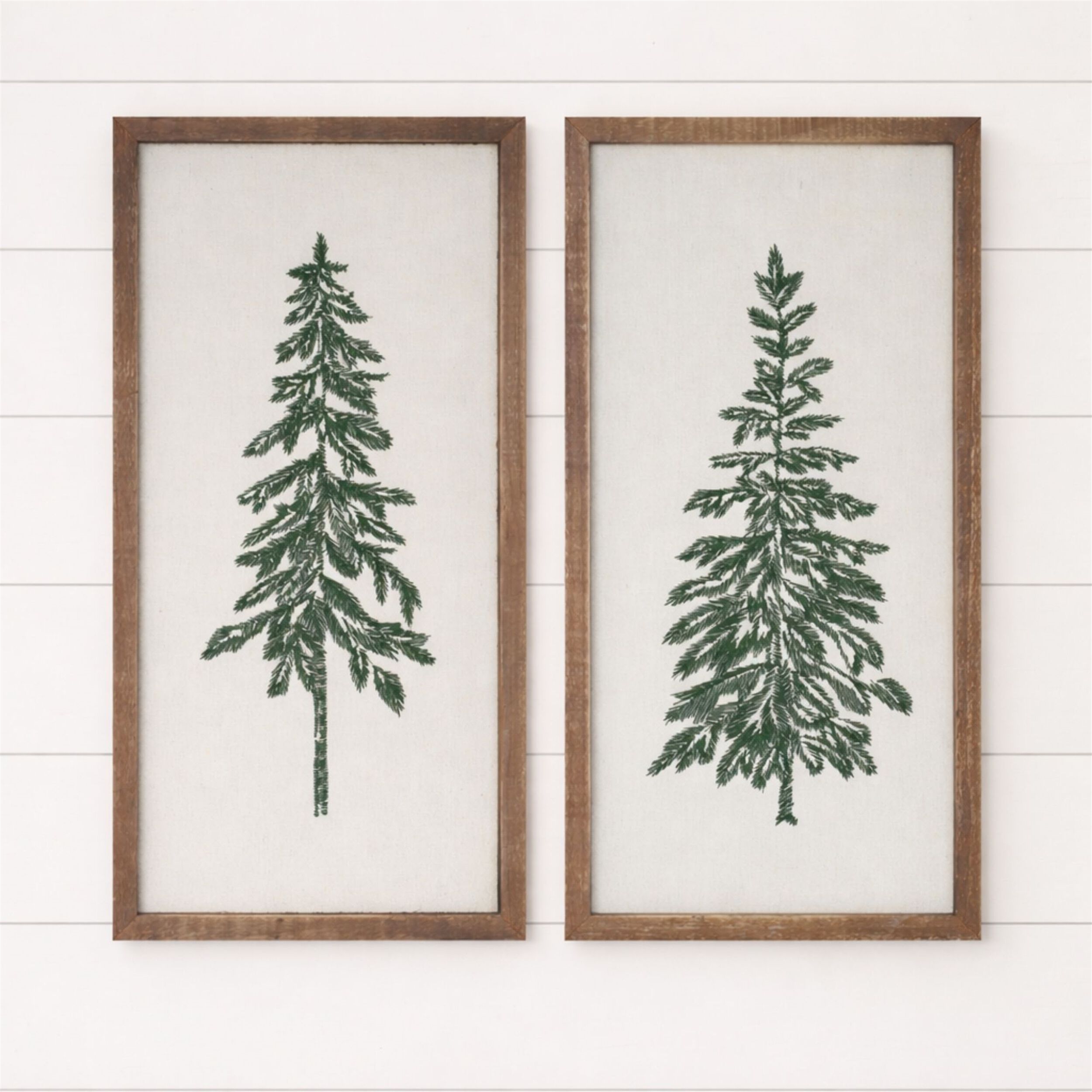 Embroidered Pine Tree Wall Art (Set of 2), BROWN, alternate image number 1
