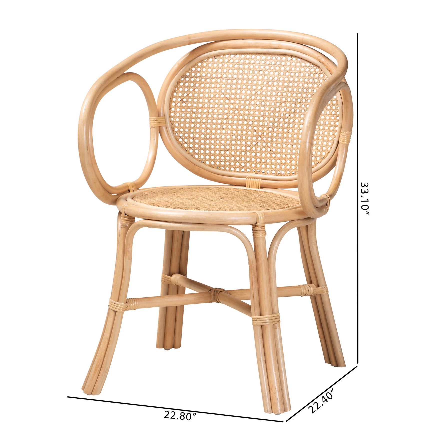 Palesa Modern Bohemian Two-Tone Black And Natural Brown Rattan Dining Chair, , alternate image number 9