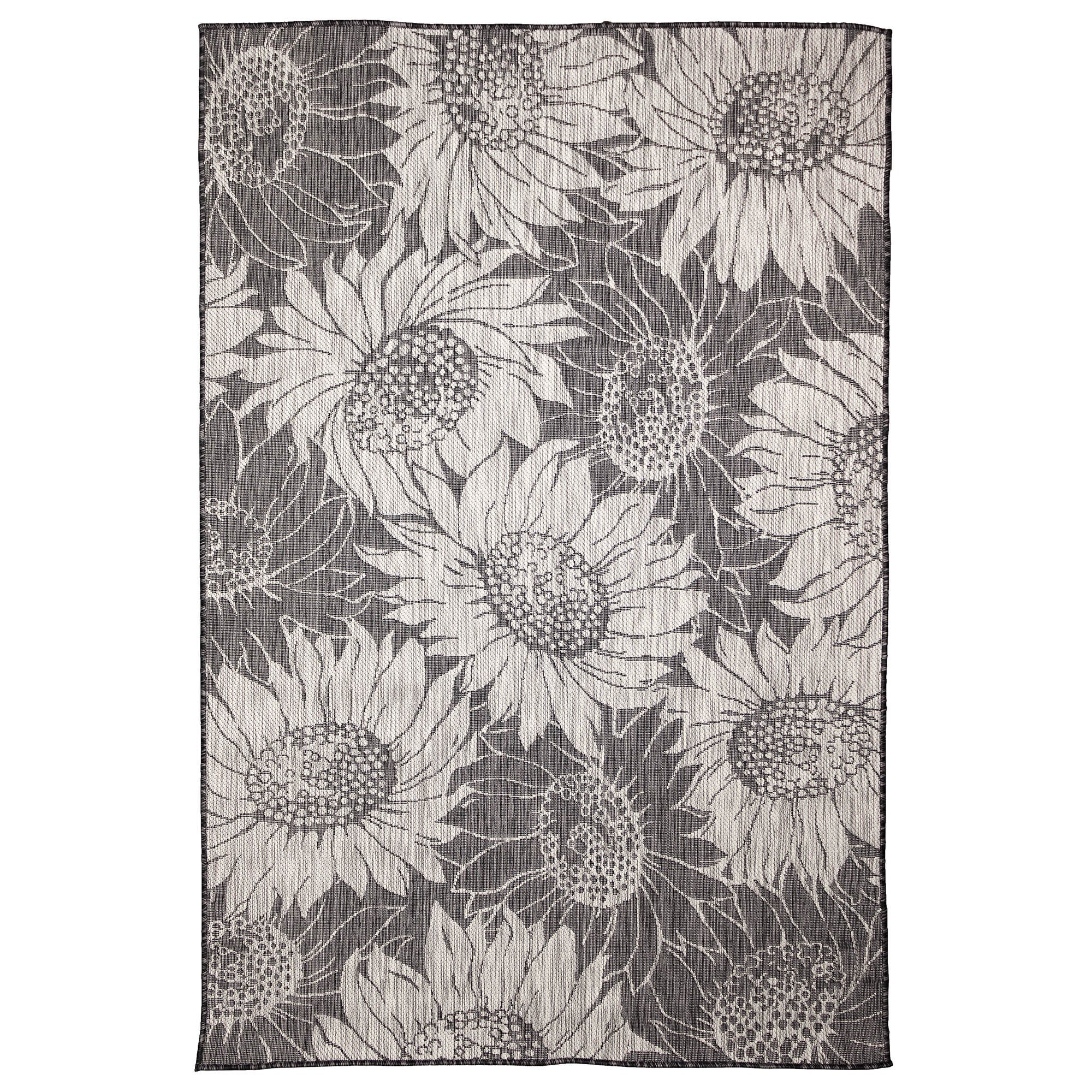 Liora Manne Carmel Sunflower Field Indoor/Outdoor Area Rug Green 4 feet 10 inches x 7 feet 6 inches, BLACK, hi-res image number 0