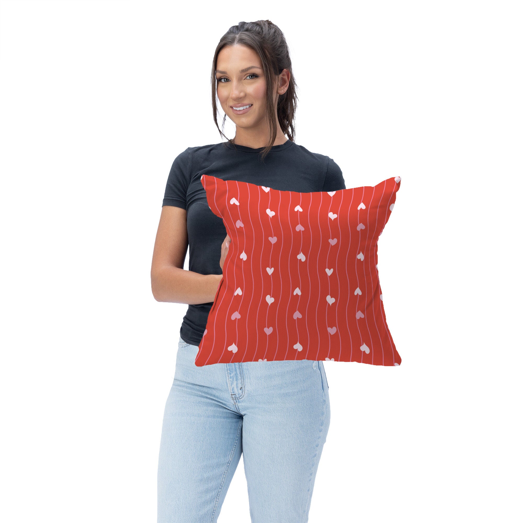 Valentine's Day Line Hearts Throw Pillow 18X18 Inches, RED, on-hover image number 1
