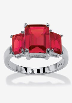 Sterling Silver 3 Square Simulated Birthstone Ring