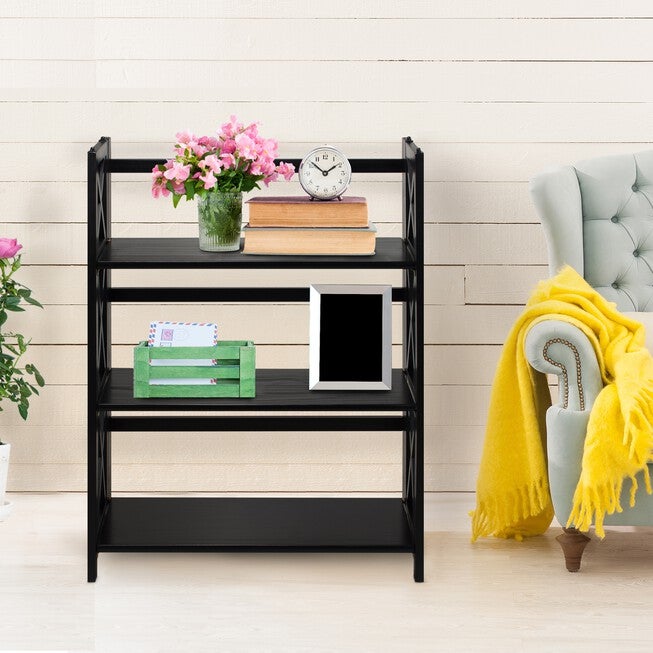 Montego 3-Shelf Folding Bookcase -Black, , alternate image number 7
