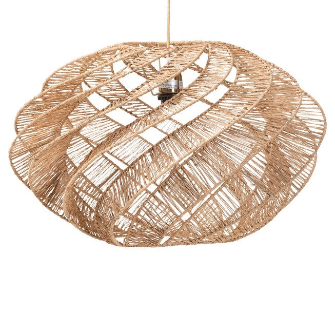 Enola Handwoven Jute Pendant Lampshade - Boho Chic Ceiling Light Cover with Twisted Spiral Design, BROWN, alternate image number 1