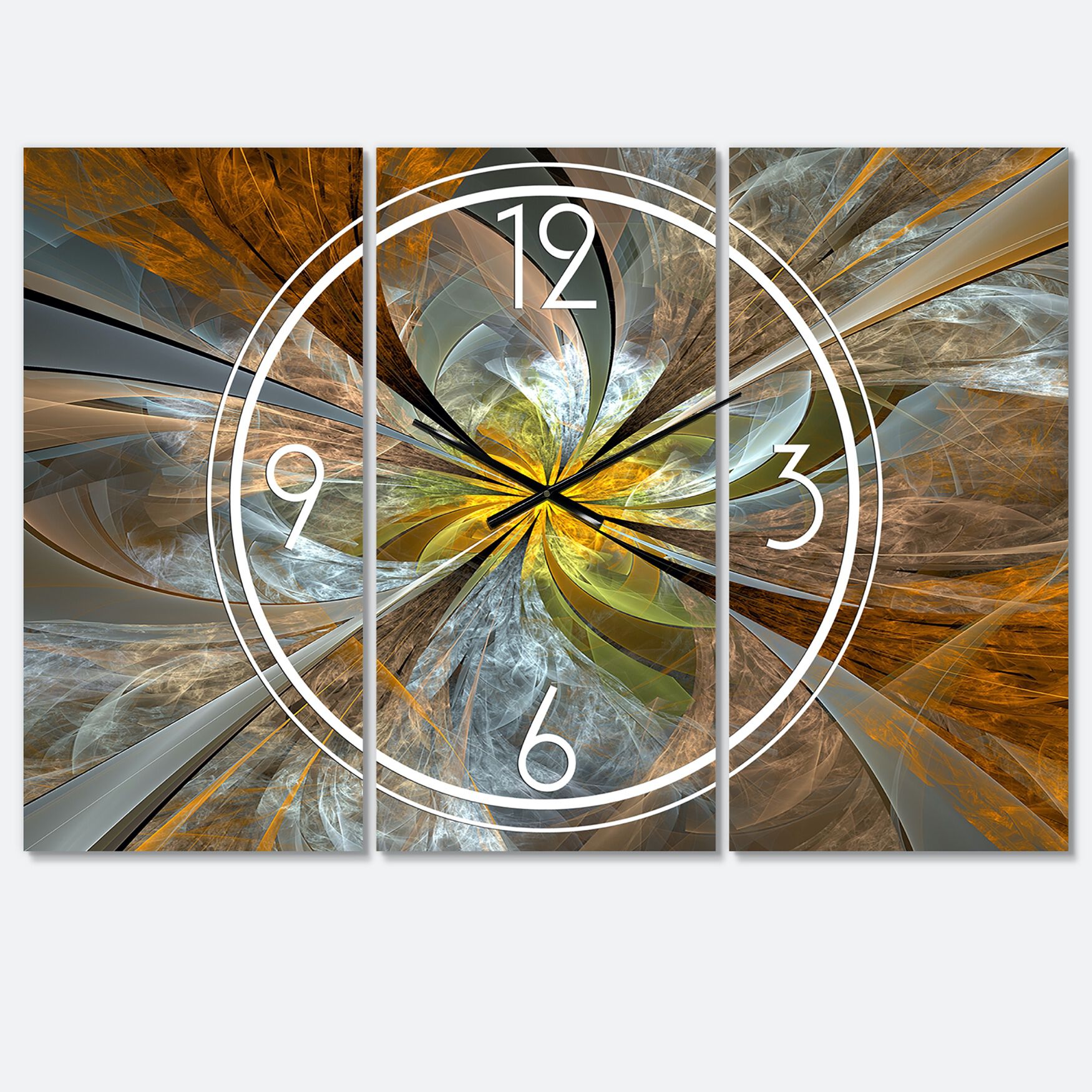 Symmetrical Yellow Fractal Flower Modern Multipanel Wall Clock, , alternate image number 1