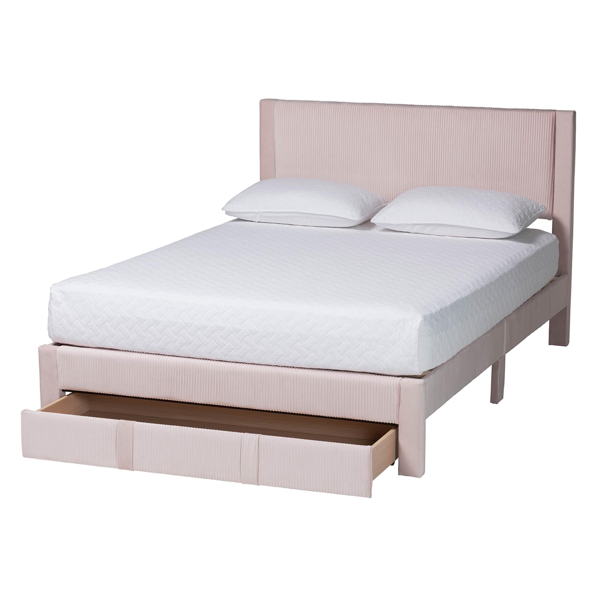 Elora Modern Pleated Velvet Queen Size Storage Bed, LIGHT PINK, alternate image number 2