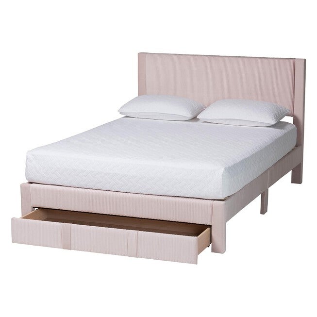 Elora Modern Pleated Velvet Queen Size Storage Bed, LIGHT PINK, alternate image number 2