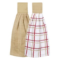Solid And Multi Check Kitchen Tie Towel, Set Of Two