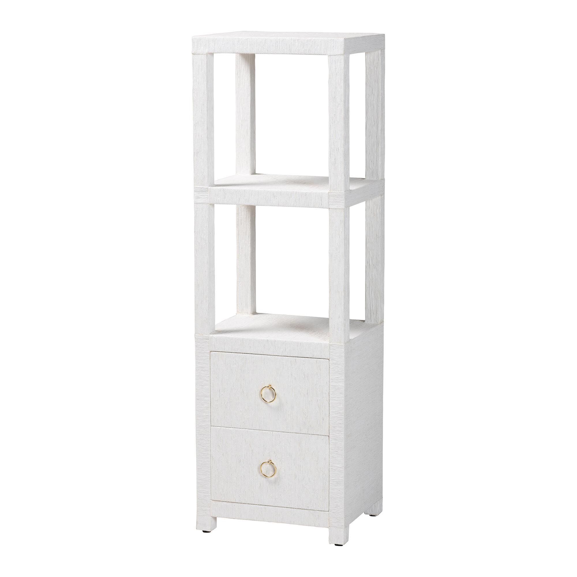 Xavier Grasscloth Tall Storage Cabinet, WHITE, alternate image number 1