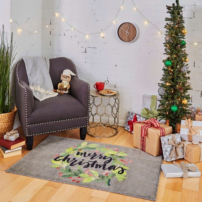 Christmas Wreath Grey Kitchen Rug, , alternate image number 4