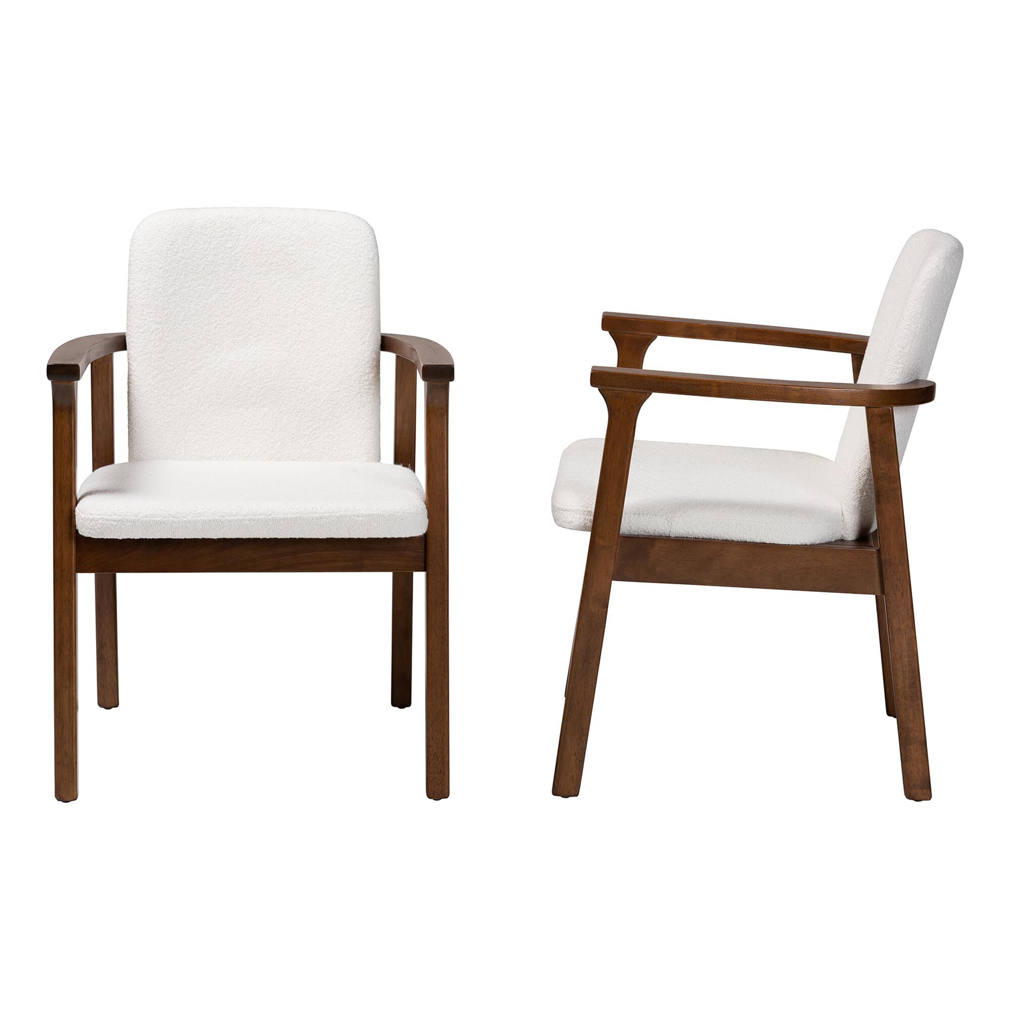 Miyagi Boucle Upholstered Dining Chair Set of 2- Mid-Century Modern Armchair with Solid Wood Frame and Rounded Backrest, WHITE, alternate image number 3