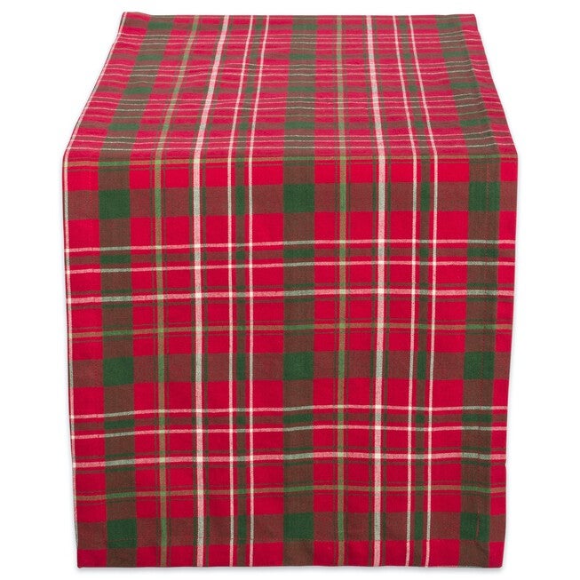 Tartan Holly Plaid Table Runner 14x108, RED, hi-res image number 0