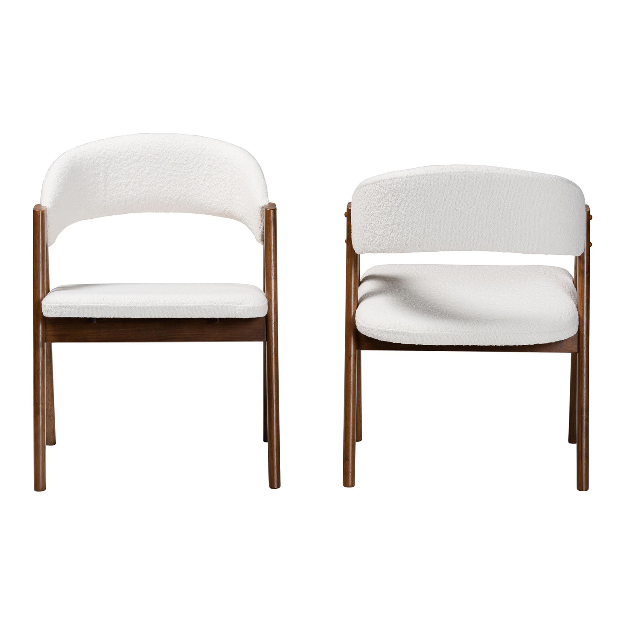 Virden Boucle Upholstered Dining Chair Set of 2- Mid-Century Modern Armchair with Solid Wood Frame and Curved Open-Back Design, WHITE, alternate image number 2