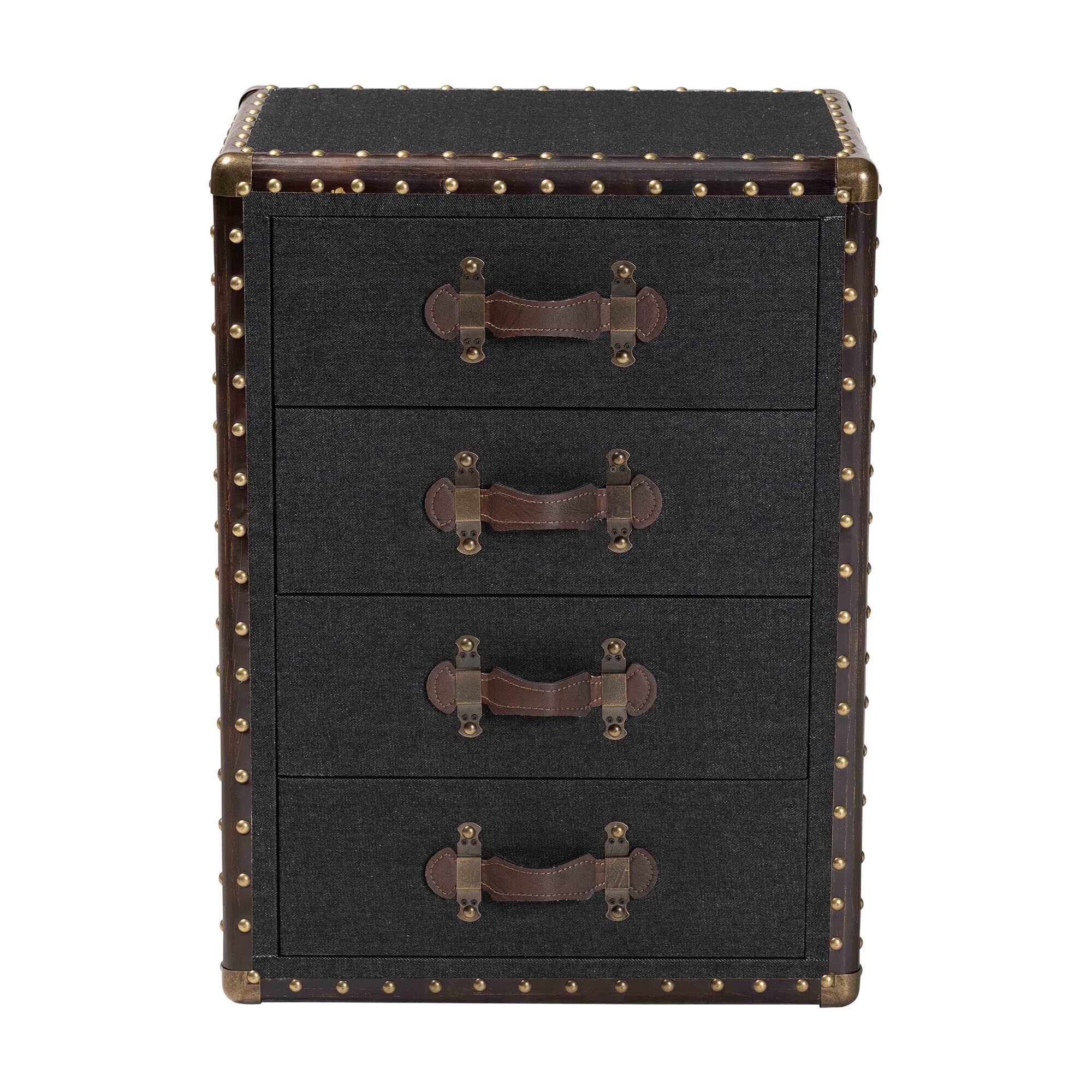 Jaelyn Vintage Black Canvas 4-Drawer End Table, BLACK, alternate image number 3