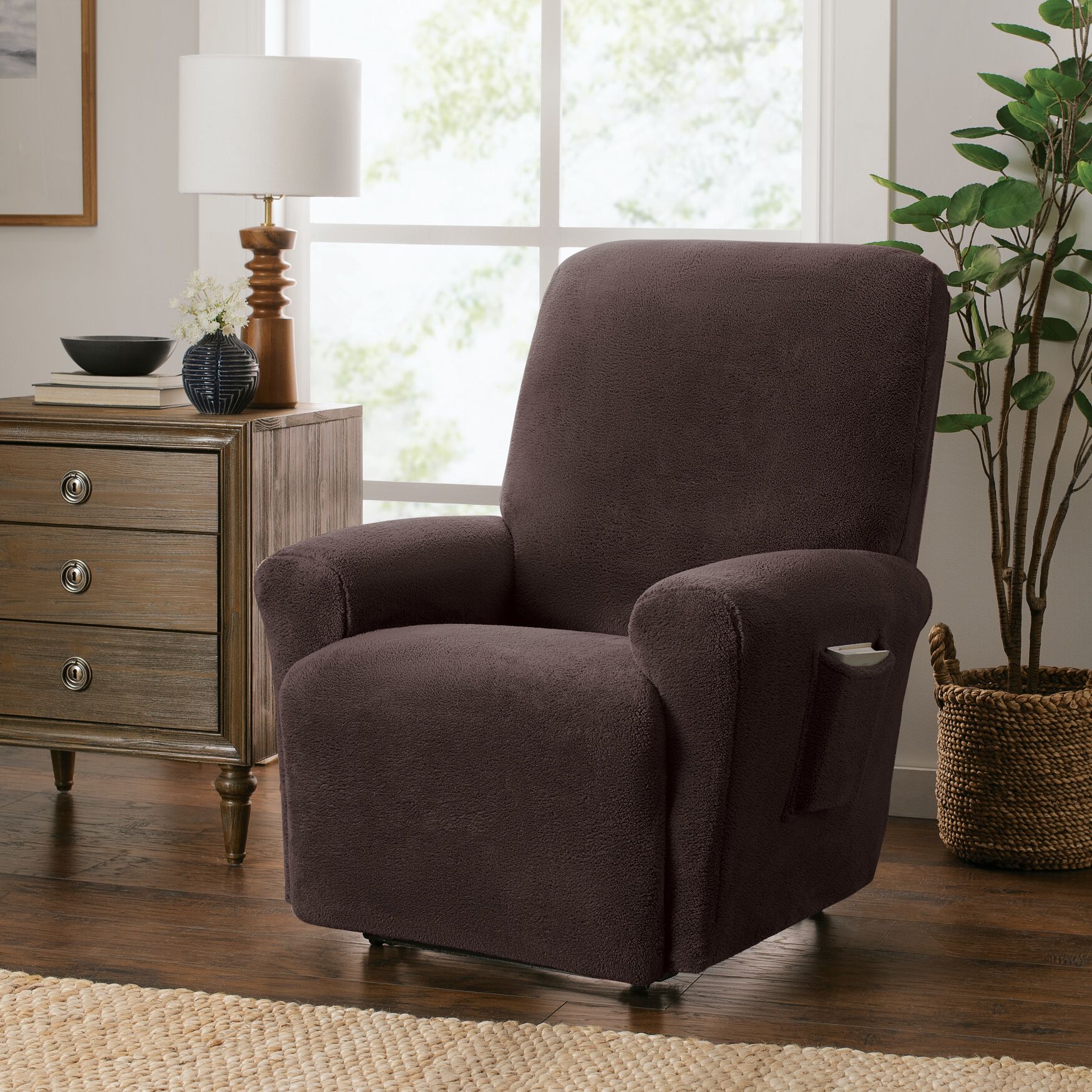 Recliner Cover Stretch Sherpa Slipcover Chocolate Woman Within