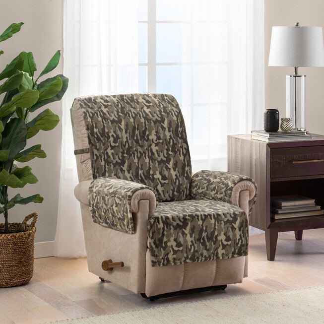 Camo Plush Recliner Furniture Cover, OLIVE, hi-res image number null