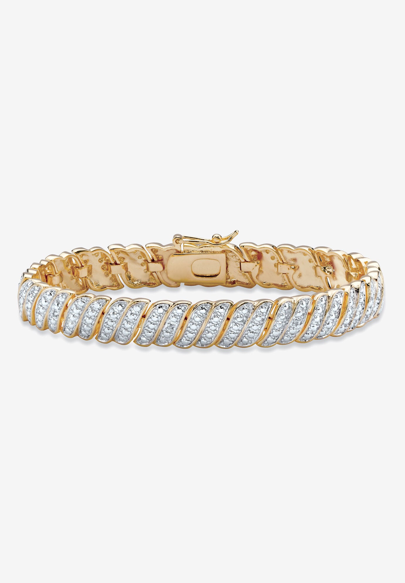 Yellow Gold Plated S Link Tennis Bracelet (10mm), Genuine Diamond Accent 8 inches, GOLD, hi-res image number 0