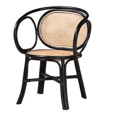 Palesa Modern Bohemian Two-Tone Black And Natural Brown Rattan Dining Chair