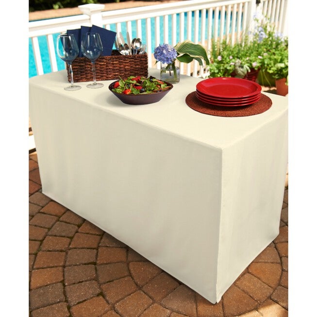 Fresh Ideas Stain- & Wrinkle-Resistant Table Cover 34 inchesSq., IVORY, hi-res image number 0