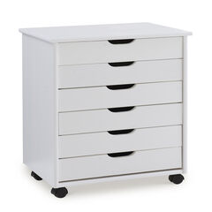Cary Six Drawer Wide Roll Cart White Wash