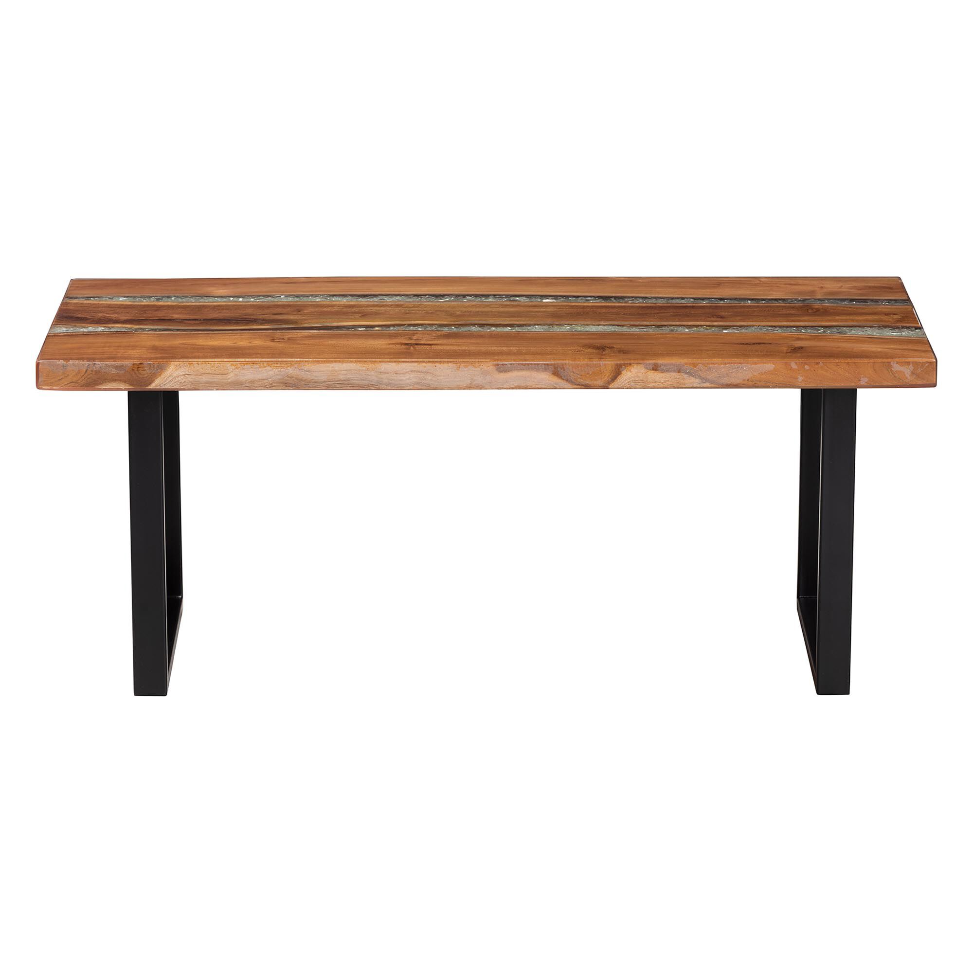 Apio Wood Epoxy Resin Coffee Table with Glass Inlay, Rectangular, BROWN, alternate image number 2