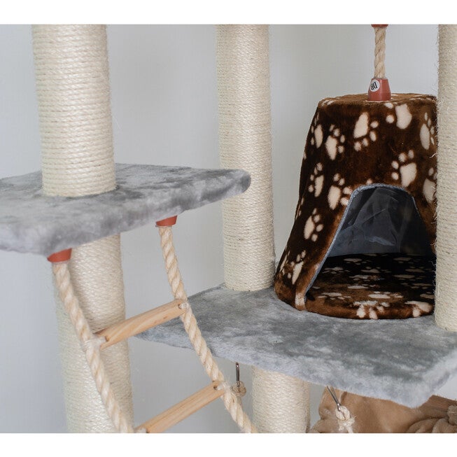 Real Wood 78 inches Cat Climber Play House With Lounge Basket, , alternate image number null