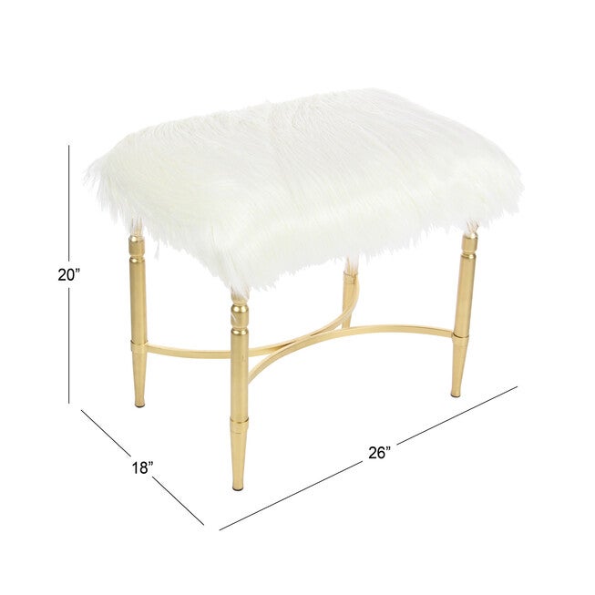 Gold Fur and Metal Contemporary Stool, 20x26x18, , alternate image number 7