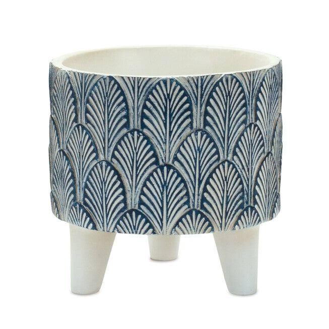 Pot w/Legs (Set of 2) 5.25 inchesD x 5.25 inchesH, 5.5 inchesD x 5 inchesH Resin, WHITE/BLUE, alternate image number 1